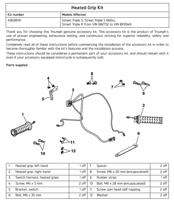 A9638191-Triumph Heated Grips A9638191 Speed Triple S, R